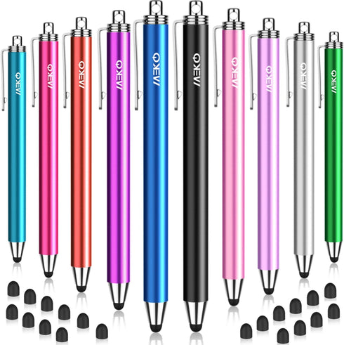 MEKO Stylus Pens for Touchscreens, 10 Pack Thin Rubber Tip Stylus with 20 Pcs Replacement Tips for iPad, iPhone,