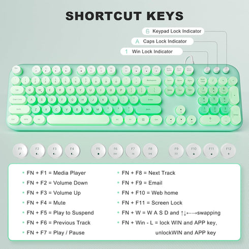 MOWUX Computer Keyboard Wired, Plug and Play USB Retro Round Typewriter Keyboard, Full Size Wired Keyboard