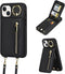uCOLOR iPhone 13/14/15 Wallet Case for Women, Black Crossbody Zipper Leather Case with Card Holders and RFID Protection