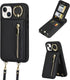 uCOLOR iPhone 13/14/15 Wallet Case for Women, Black Crossbody Zipper Leather Case with Card Holders and RFID Protection