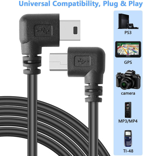 PASOW Mini USB Charging Cable 11.5FT, USB 2.0 A-Male to Mini-B Car Charger Adapter for Dash Cam, Left Angle