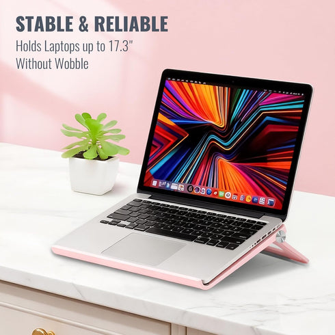 KYQEE Cute Pink Laptop Stand for Desk - Adjustable Foldable Laptop Riser, Fun White Elephant for Women Coworkers