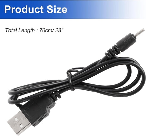 uxcell USB Replacement Charger Cable, Fast Charging Cord, DC 2mm Small Pin, 70cm, Black
