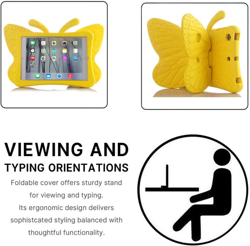 iPad 7 8 9 10.2 Kids Case, 3D Cute Butterfly 10.2 inch iPad 9th 8th Generation Tablet Case for Kids Girls, Yellow
