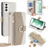 Asuwish Wallet Phone Case for Samsung Galaxy S22 5G - White PU Leather, Screen Protector, Ring Holder, Crossbody Strap.