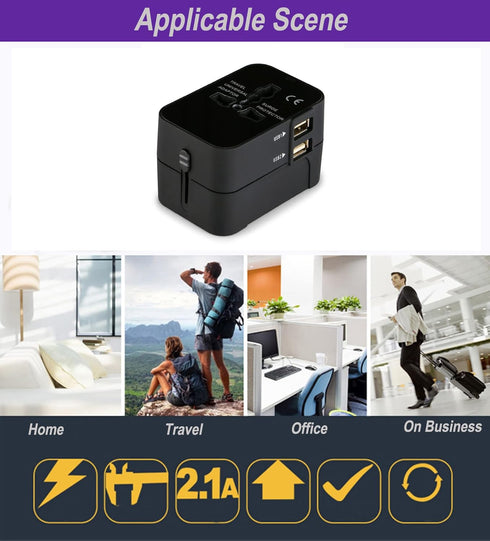 Premium Travel Adapter, Portable Universal Worldwide Power Adapter, European Travel Plug Adapter with Dual USB Charging