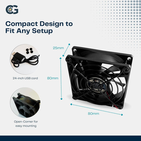Coolerguys Single USB Fan for PlayStation, Xbox, Receivers, Roku - 80mm