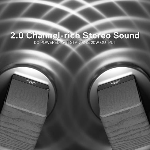 Redragon GS813 Wireless Desktop Speakers, 2.0 Bookshelf Speaker, 20W Output, BT 5.0, Enhanced Bass/Treble Knob