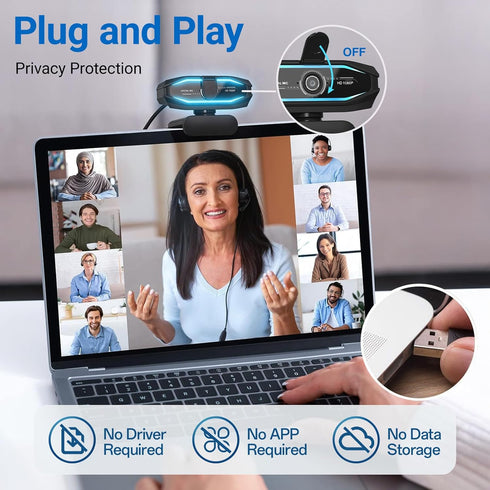 SweetLink 1080P Streaming Camera Webcam with Microphone and RGB Light,USB Computer Camera,Privacy Cover,Plug & Play USB