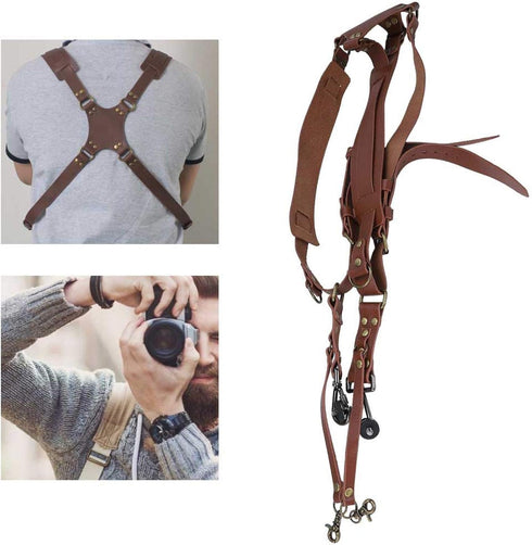 Fdit Lightweight Anti-Breakage Leather Double Shoulder Harness Strap for DSLR Cameras (23 * 17 * 6cm-2#)