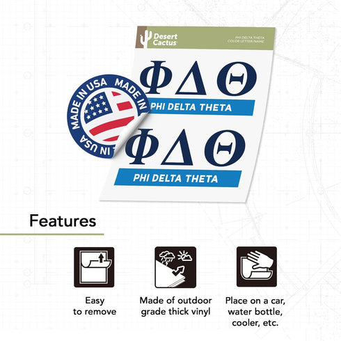 Desert Cactus Phi Delta Theta Sticker 2-Pack Decal, Greek for Window Laptop Computer Car