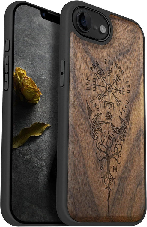 Carveit Magnetic Wooden Case for iPhone 16e / 17e, Solid Wood & Black