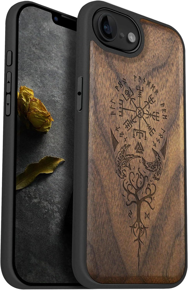 Carveit Magnetic Wooden Case for iPhone 16e / 17e, Solid Wood & Black