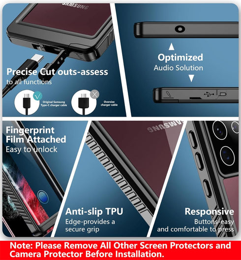 SPIDERCASE Designed for Samsung Galaxy S22 Ultra Case, Waterproof with Built-in Screen Protector, Heavy Duty - Black