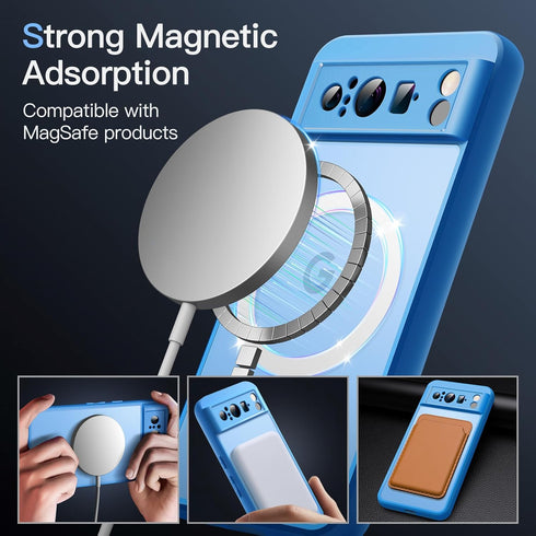 JETech Shockproof Magnetic Case for Google Pixel 8 Pro 6.7" (2023) - Translucent Matte Back, MagSafe Compatible (Bay)