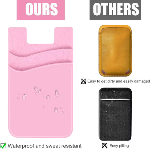 2Pack Phone Wallet, Silicone Credit Card Holder Stick on Double Pocket for Back of Cell Phone Case (Sky Blue, Pink)