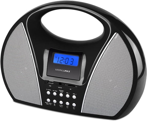 HANNLOMAX HX-510R Portable AM/FM Radio with Bluetooth, USB/SD Port for MP3 Playback, Aux-in, Black