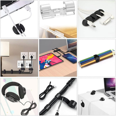 Cord Management Organizer Kit, 4 Cable Sleeve Split with 41 Self Adhesive Clips, 10pcs, 2 Rolls, 100 Ties for Home