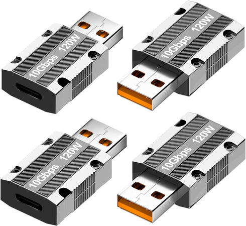 USB C Female to USB 3.1 Male Adapter, Zinc Alloy 10Gbps High-Speed Data Transfer PD 120W Charging (4-Pack)