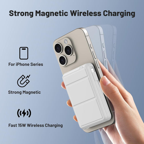 Azmuth 10000mAh Magsafe Battery Pack, Magnetic Power Bank with USB-C & Lighting Cable, LED Display, Wireless Portable