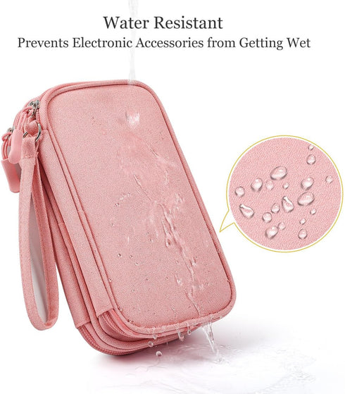 Electronic Organizer Travel Bag for Accessories, Case for Power Bank, Charging Cords, USB Cable, Light Pink