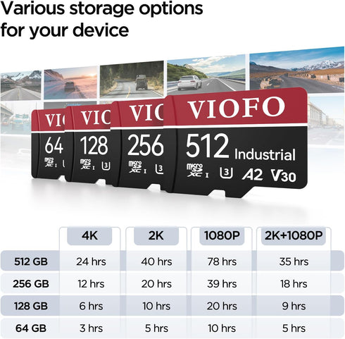 VIOFO 32GB Industrial Grade microSD Card, U3 A2 V30 High Speed with Adapter for Ultra HD 4K Video Recording