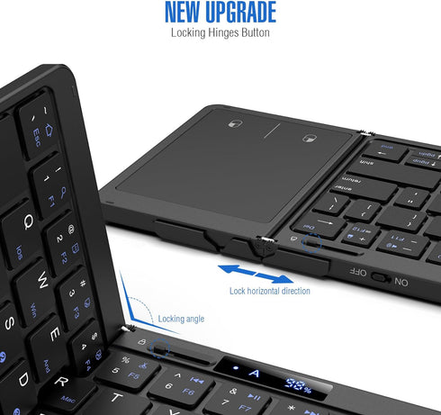 Foldable Travel Keyboard, Wireless Portable Folding Keyboard with Touchpad, Bluetooth for iPad, Tablet, Laptop,