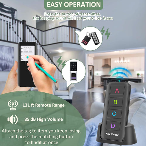 Key Finder, Midlocater 85dB+ Remote Finder Item Tracker RF Locator with Sound, 131ft Working Range for Keys, Wallets