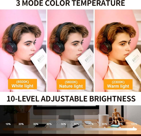 Yeenhoopy 3 Video Conference Lighting - Webcam Light for Streaming, Color Adjustable & Anti-Blue-Light, LED Monitor