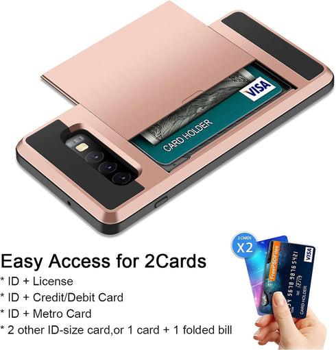Vofolen Wallet Case for Galaxy S10 Plus, Anti-Scratch Dual Layer Protective Hard Shell with ID Slot, Rose Gold