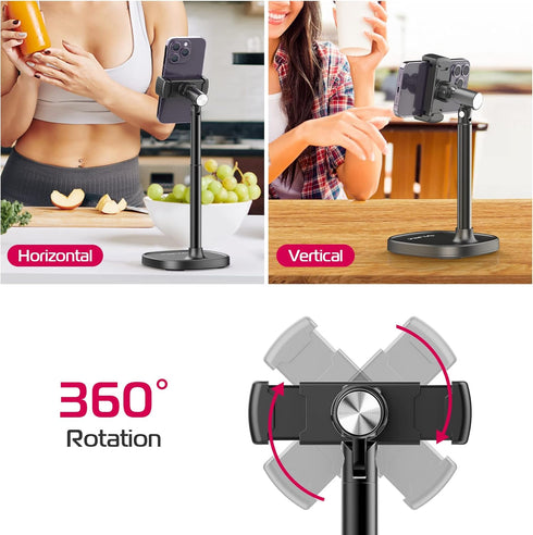 ULANZI Cell Phone Stand Mount for Desk, Vijim HP004 Adjustable Height & Angle Phone Holder, 360 Degree Rotating Desktop
