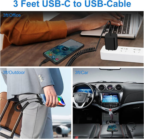 iPhone 15 Pro Max Charger Cable 3FT for Car, Coiled USB C to USB C Fast Power Charging Cord for Samsung Galaxy and Pixel