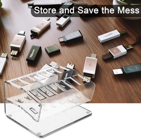 USB Flash Drive Holder Stand, Acrylic Storage Organizer for up to 12 USB Memory Sticks - Clear