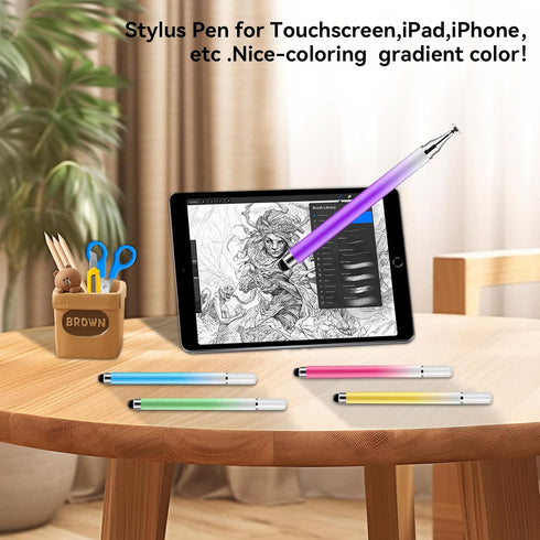 Lapocover 5 Pack 2 1 in Stylus Pen for Touchscreen,iPad,iPhone,Gradient Colored Stylus Pen with Pen Caps,High Precision
