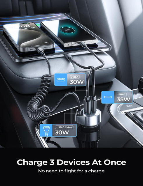 LISEN 65W USB C Car Charger, Fast Charging Adapter for iPhone 15/15 Pro Max, PD & QC3.0 Type C Car Charger
