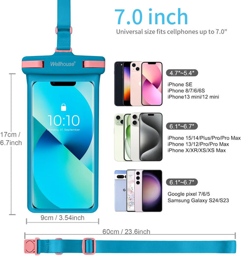 wellhouse Waterproof Phone Pouch, Case for iPhone 16 15 14 13 12 Pro Max, IPX8 Dry Bag Beach Essentials