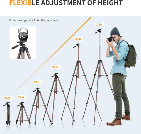 Auleda 71 6.6 LB VT-831HYS Camera Tripod Aluminum Tall Tripod Stand Compatible with Canon Nikon with Wireless Remote
