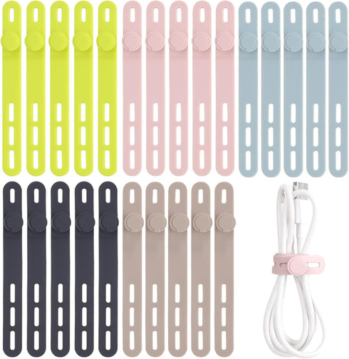 Oligei 25 Pcs Silicone Cable Ties, Reusable Cord Wraps for Electrical Cords, Organizer for Earphone, Charger
