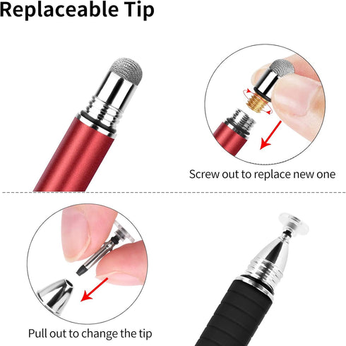 Mixoo Stylus Pens for Touch Screens, 2 in 1 High Sensitivity Disc & Fiber Tip for iPad, iPhone, Tablets, Red