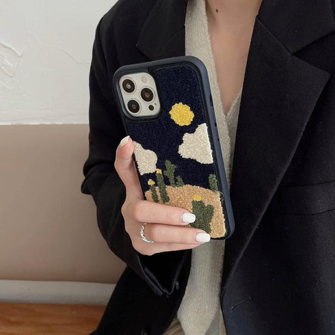 Tewwsdi 13 Cute Cactus Plant Phone Case Compatible with iPhone Cute Sun Cloud Design Girly Warm Fur Cartoon Slim Soft