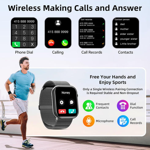 Smart Watch with Call Function, 1.85" Fitness Tracker, Heart Rate/Sleep Monitor, Waterproof for Women & Men