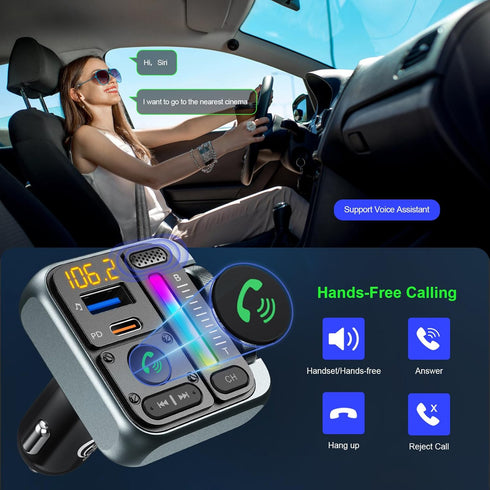 Bluetooth 5.3 FM Transmitter Car Adapter - SOARUN Car Charger 57W, Wireless FM Radio Transmitter, Hands-Free Calling