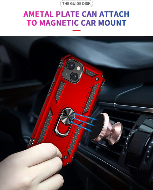 Military Grade Shockproof Case for iPhone 14, 360 Metal Rotating Ring Kickstand Holder Armor, Purple