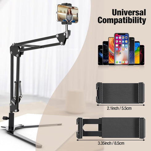 MLSAC Overhead Phone Mount with LED Light, Phone Stand for Recording, Adjustable Tabletop Stand for Live Streaming