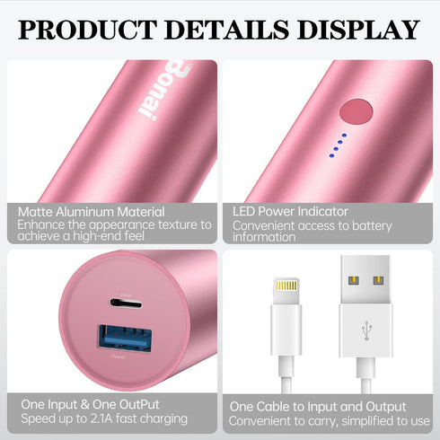 BONAI Portable 5000mAh Power Bank, Ultra-Compact External Battery for iPhone 14 13 12 11 & Samsung