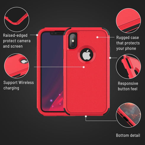 Heavy Duty Drop Protection Case for iPhone XR, 3-Layers Rugged Case with Tempered Glass Screen Protector