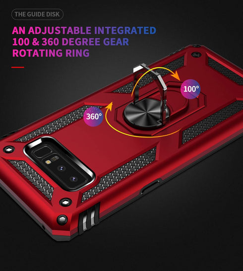 Military Grade Drop Impact Case for Samsung Galaxy Note 8, 360 Metal Rotating Ring Kickstand, Magnetic Car Mount, Armor