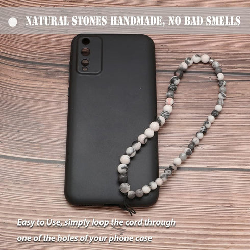 C&L Accessories Beaded Phone Charm, Handmade Natural Gemstone Cell Phone Lanyard Wrist Strap