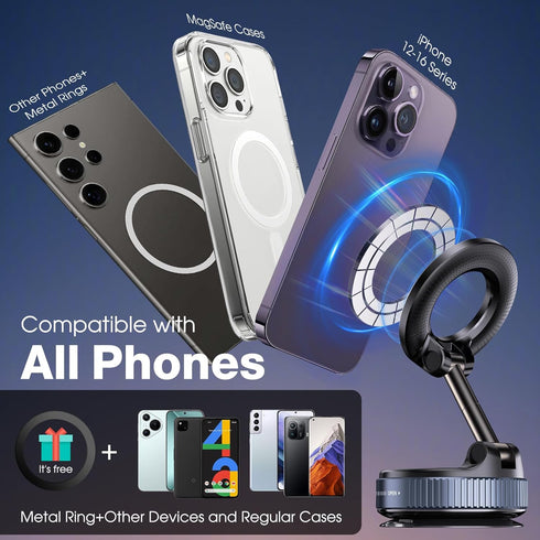 Lunturn 360 Rotatable Vacuum Magnetic Phone Holder, Foldable and Retractable Suction Cup Car Phone Mount