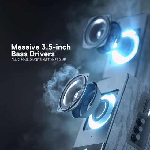 Redragon GS813 Wireless Desktop Speakers, 2.0 Bookshelf Speaker, 20W Output, BT 5.0, Enhanced Bass/Treble Knob